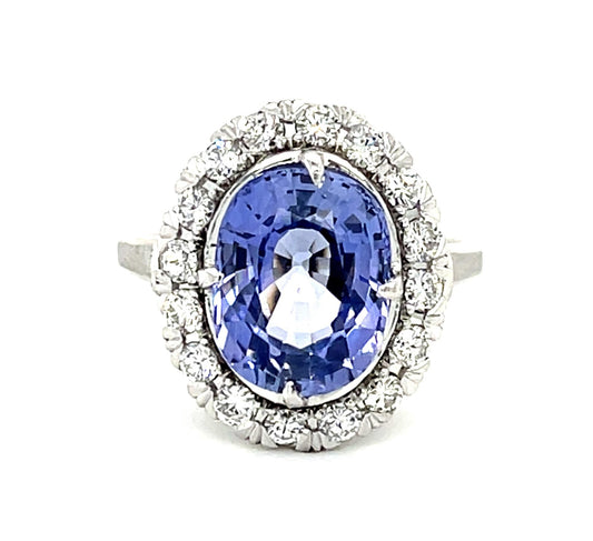4.43ct Heated Ceylon Oval Sapphire Platinum Ring
