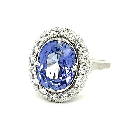 4.43ct Heated Ceylon Oval Sapphire Platinum Ring
