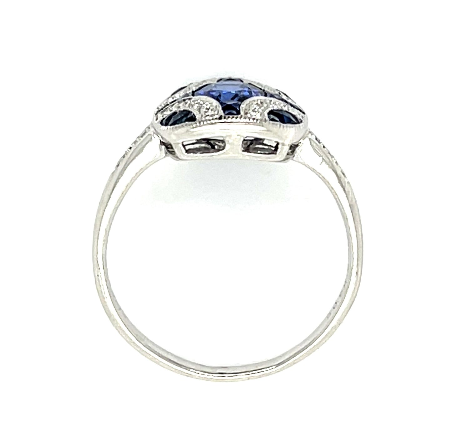 .89ct Sapphire Platinum Ring .12ct Diamond .60ct Side Sapphire
