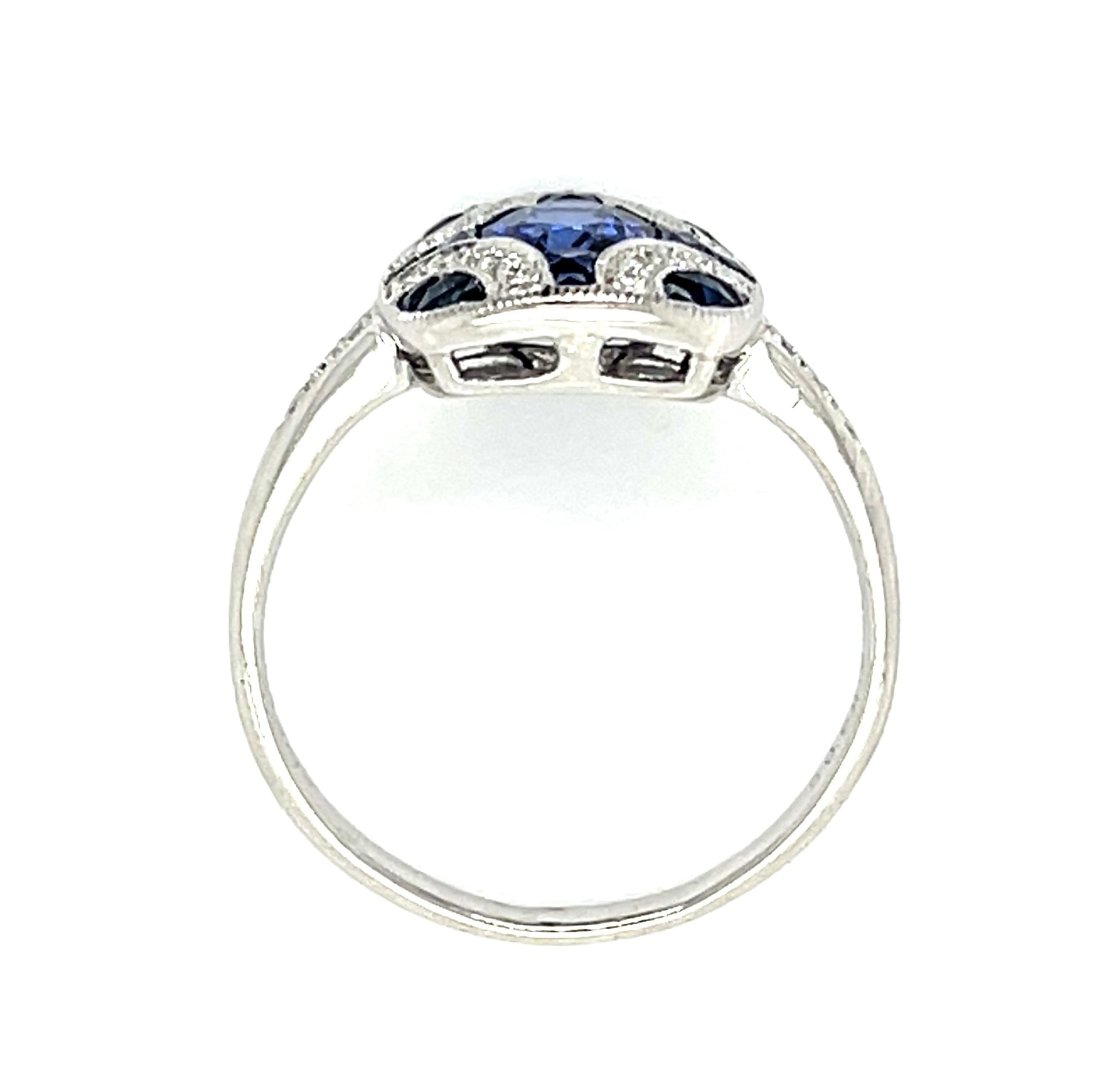 .89ct Sapphire Platinum Ring .12ct Diamond .60ct Side Sapphire