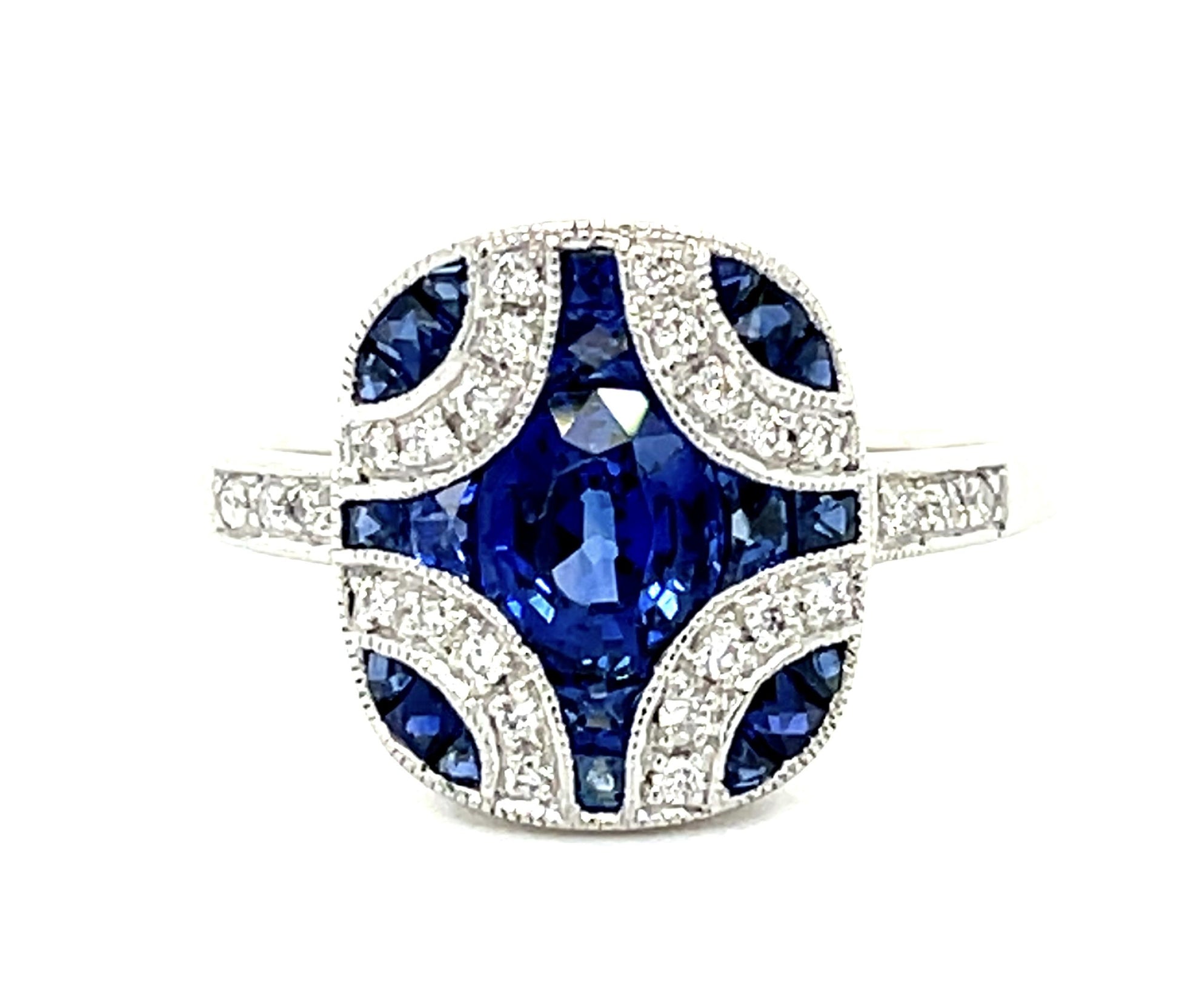 .89ct Sapphire Platinum Ring .12ct Diamond .60ct Side Sapphire