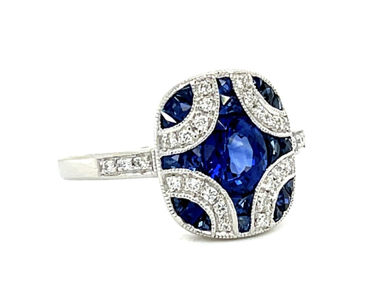 .89ct Sapphire Platinum Ring .12ct Diamond .60ct Side Sapphire