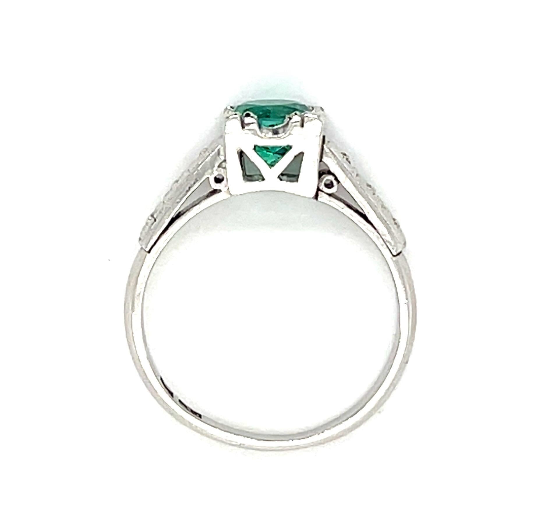Original Art Deco .68ct Emerald Platinum Ring (Vintage 1930s)