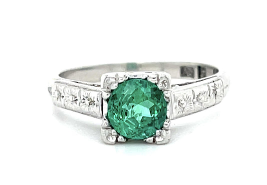 Original Art Deco .68ct Emerald Platinum Ring (Vintage 1930s)