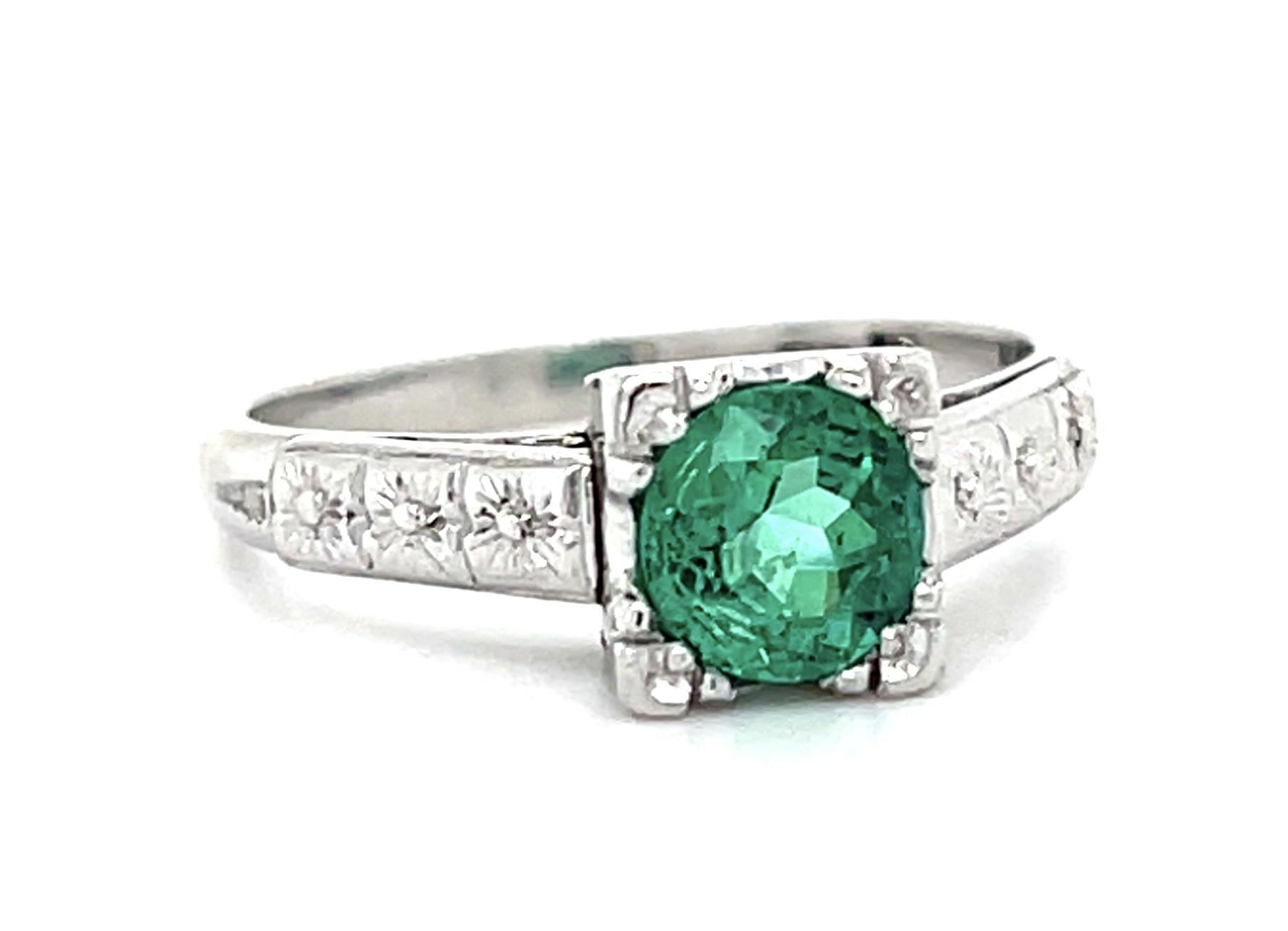 Original Art Deco .68ct Emerald Platinum Ring (Vintage 1930s)