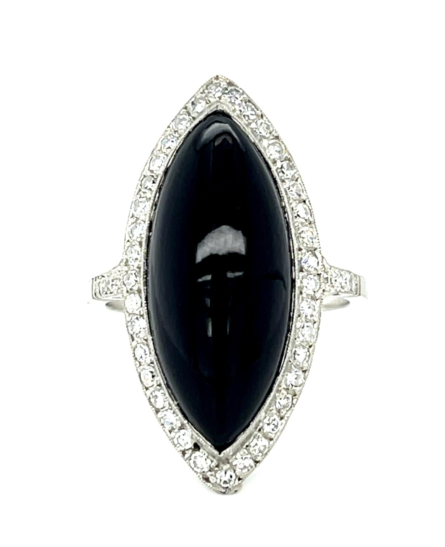 14.70ct Cab Onyx Platinum Handmade Ring .65ct Single Cut Diamond