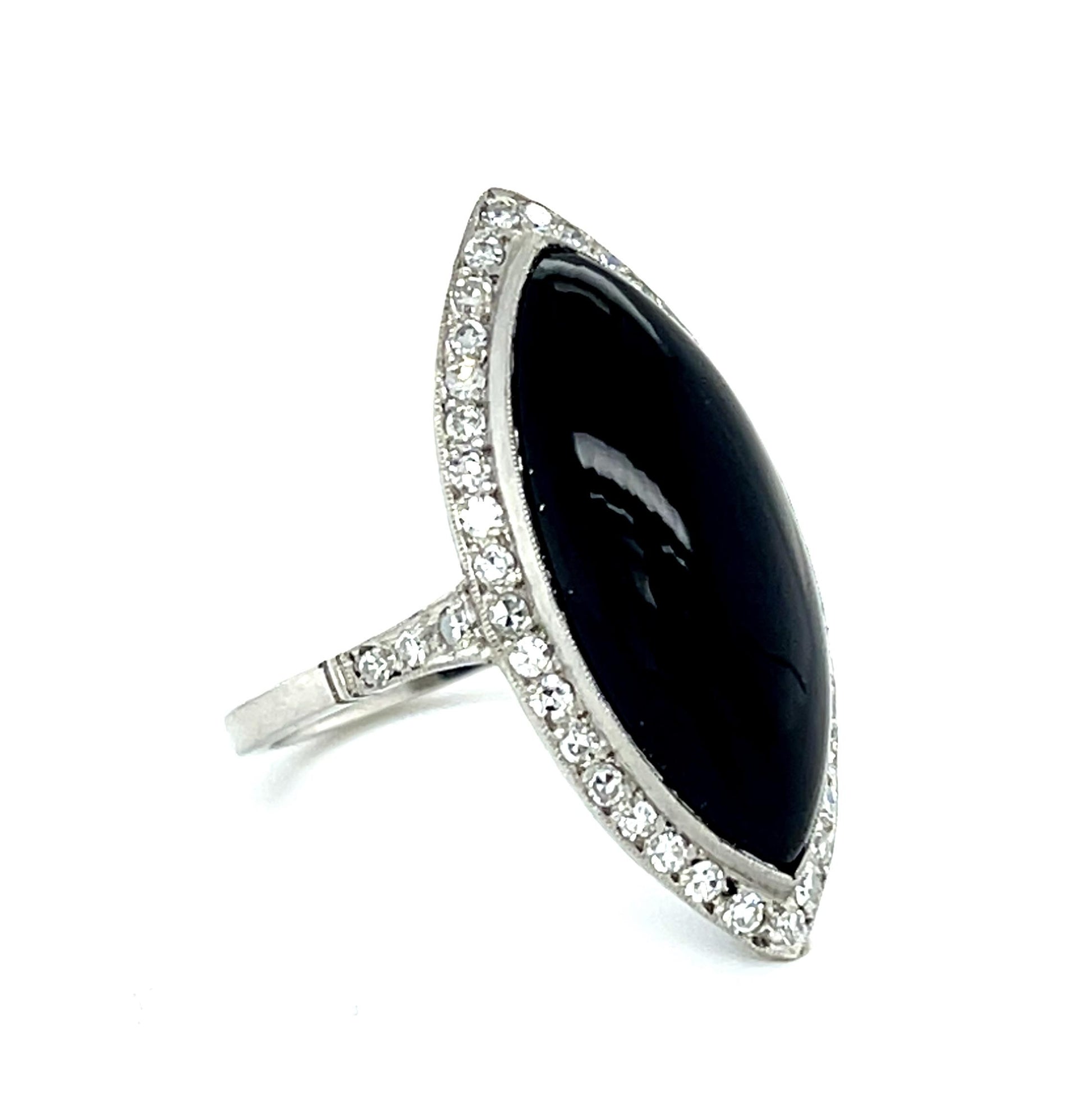 14.70ct Cab Onyx Platinum Handmade Ring .65ct Single Cut Diamond
