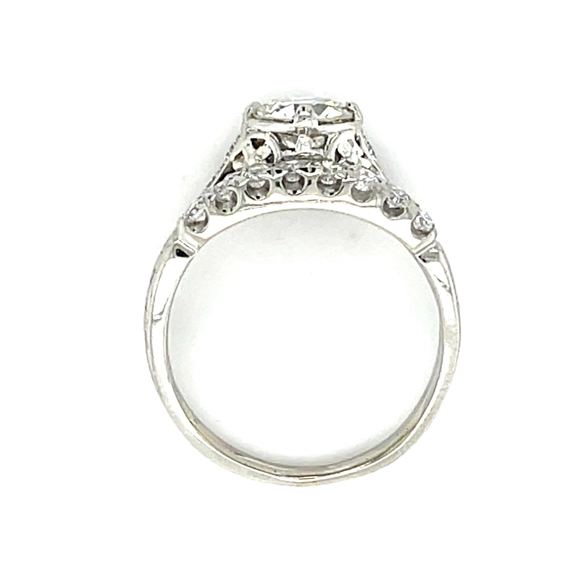Original Art Deco .84ct Old European Diamond Platinum Ring (Antique 1920s)