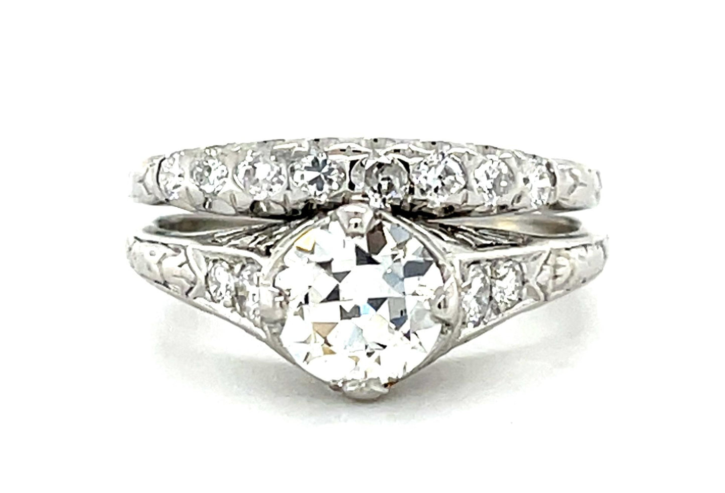 Original Art Deco .84ct Old European Diamond Platinum Ring (Antique 1920s)