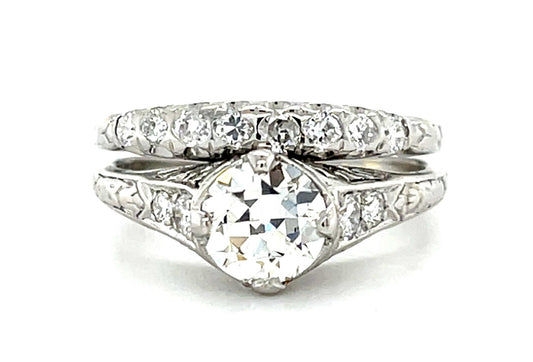Original Art Deco .84ct Old European Diamond Platinum Ring (Antique 1920s)