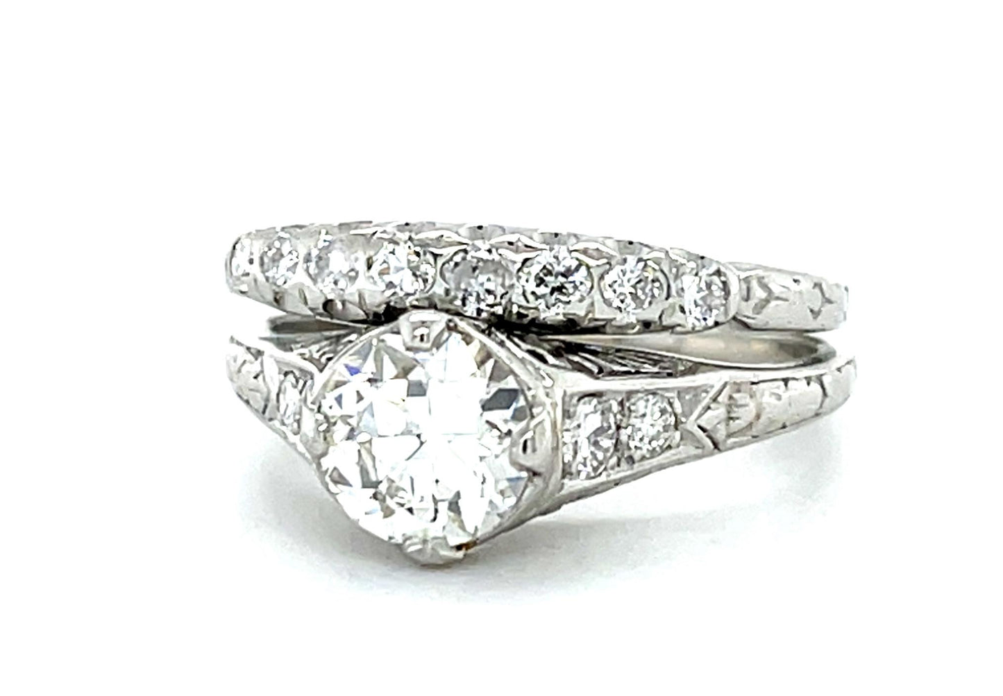 Original Art Deco .84ct Old European Diamond Platinum Ring (Antique 1920s)
