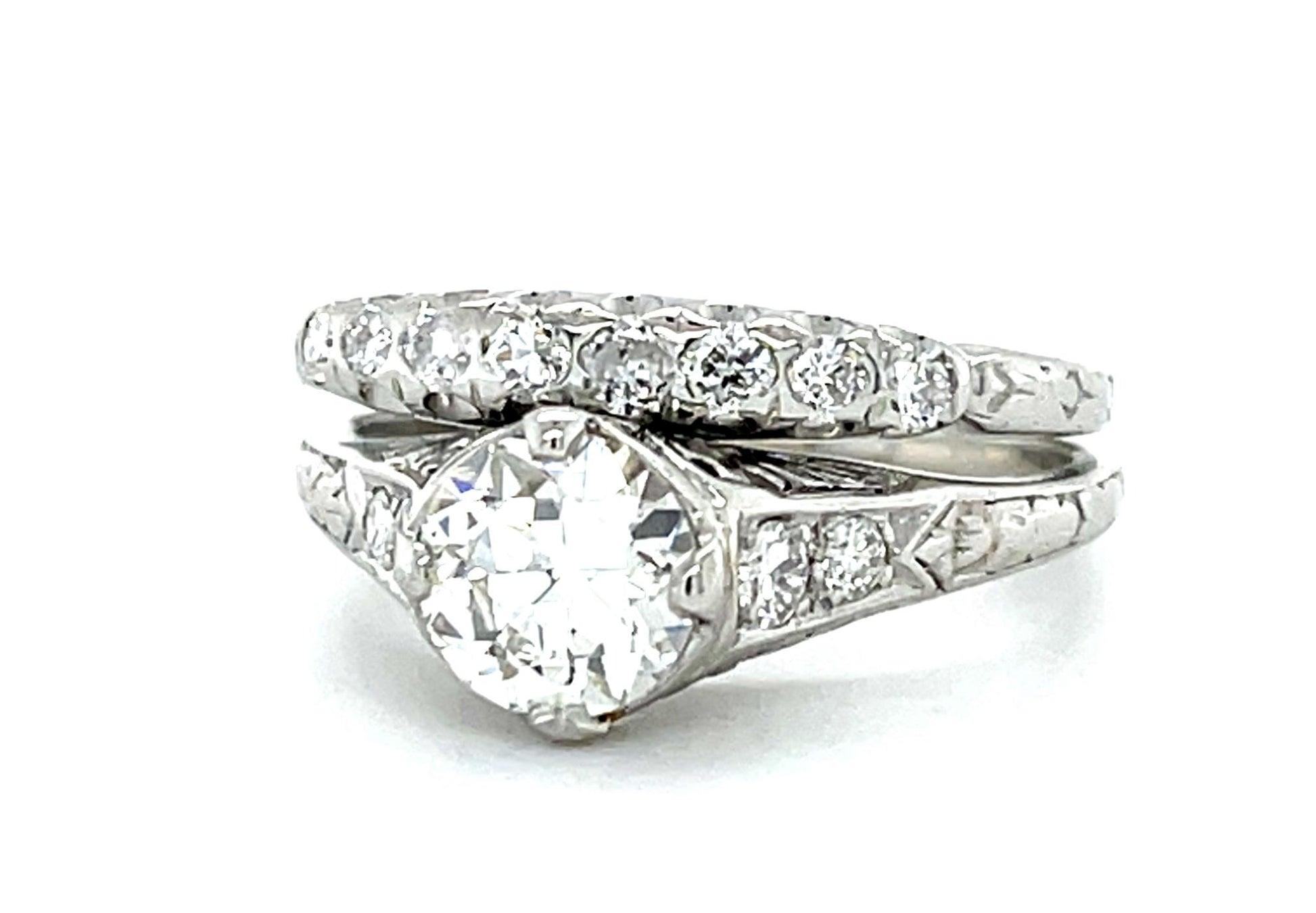 Original Art Deco .84ct Old European Diamond Platinum Ring (Antique 1920s)