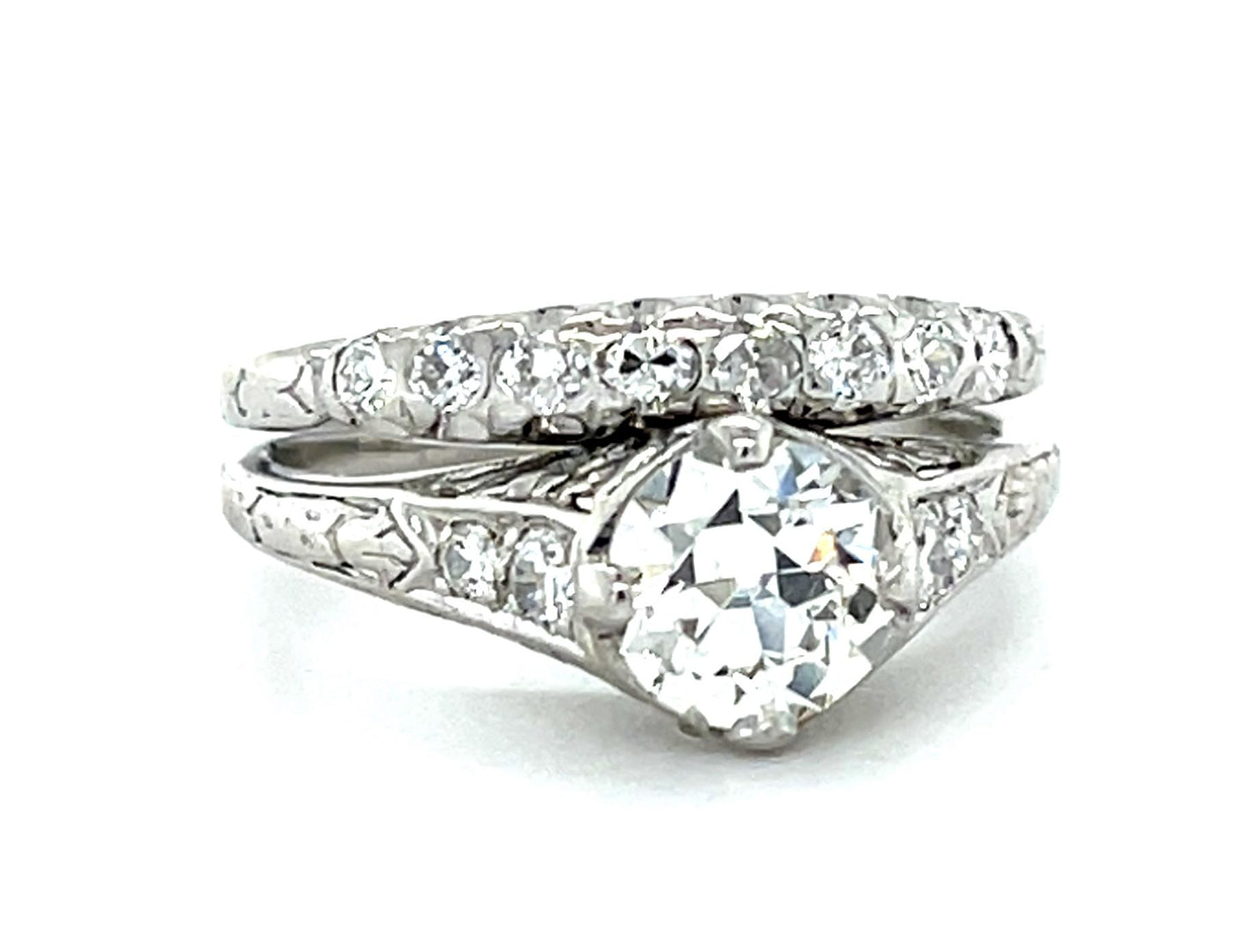 Original Art Deco .84ct Old European Diamond Platinum Ring (Antique 1920s)