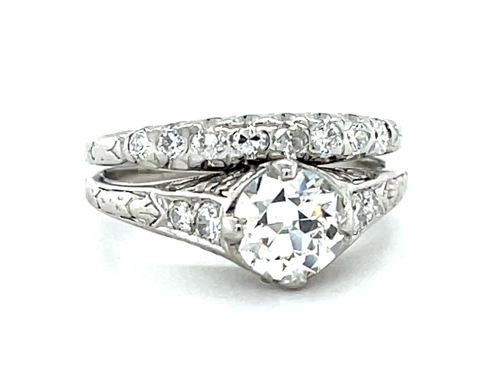 Original Art Deco .84ct Old European Diamond Platinum Ring (Antique 1920s)