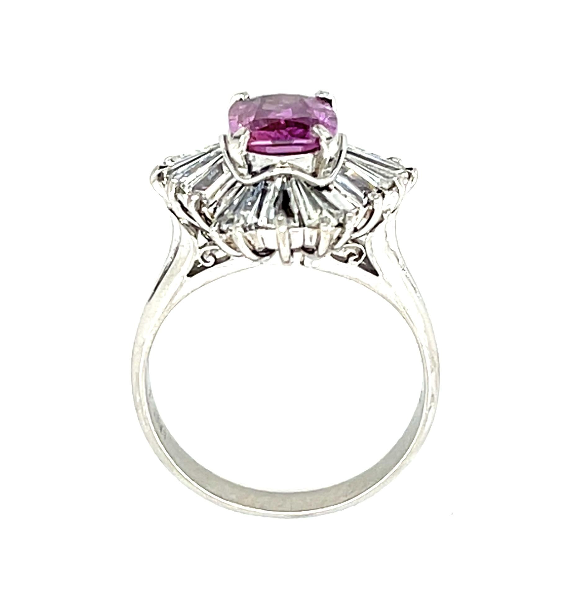 1.31ct Oval Pink Sapphire Platinum Ring .93ct Diamond 6.50g