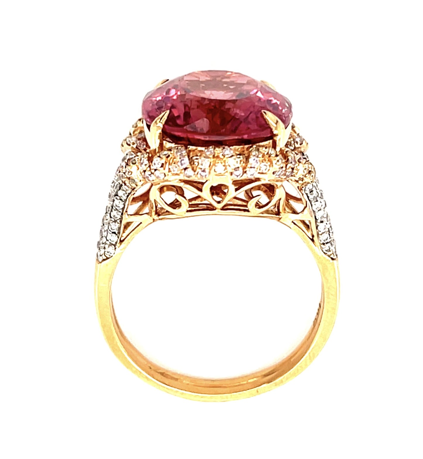 14ct Oval Pink Tourmaline 18K Two Tone Gold 1.40ct Diamond