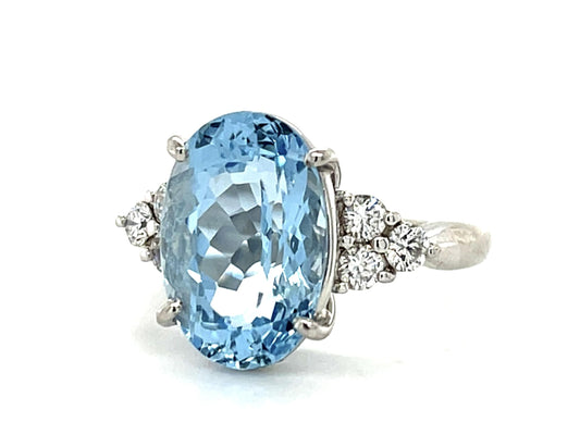 6.75ct Aquamarine Platinum Ring .47ct Diamond