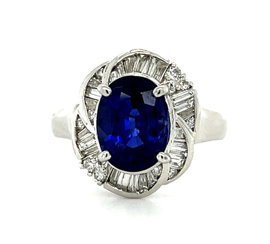 3.40ct Sapphire .60ct Diamond Platinum Ring