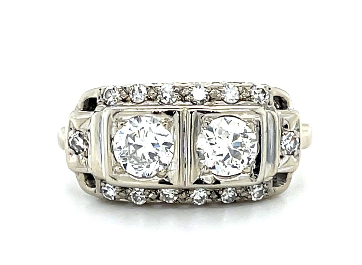 Original Art Deco .66ct (Two Old Euro Dia) 14KW Gold Ring (Vintage 1930s)