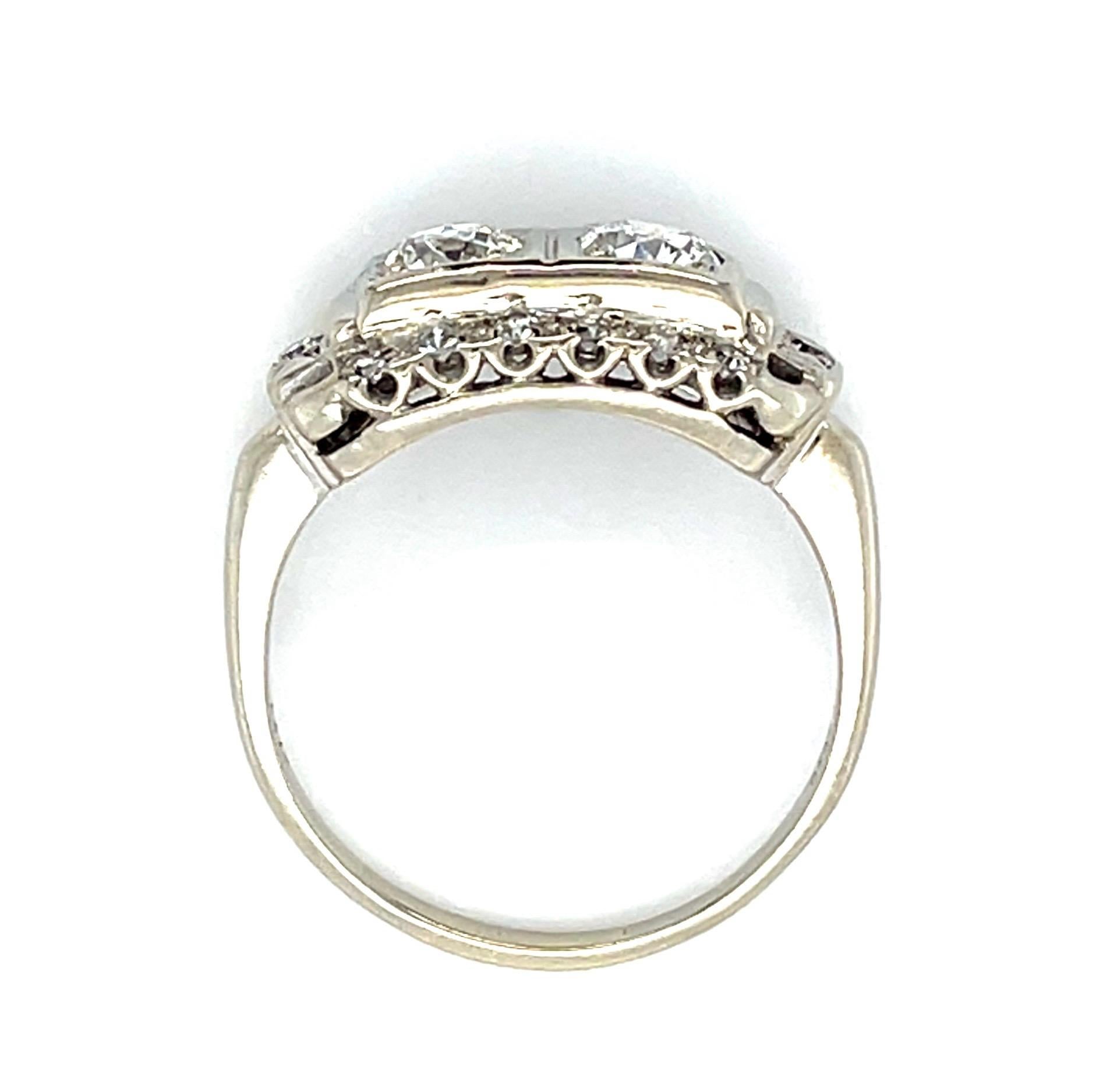 Original Art Deco .66ct (Two Old Euro Dia) 14KW Gold Ring (Vintage 1930s)