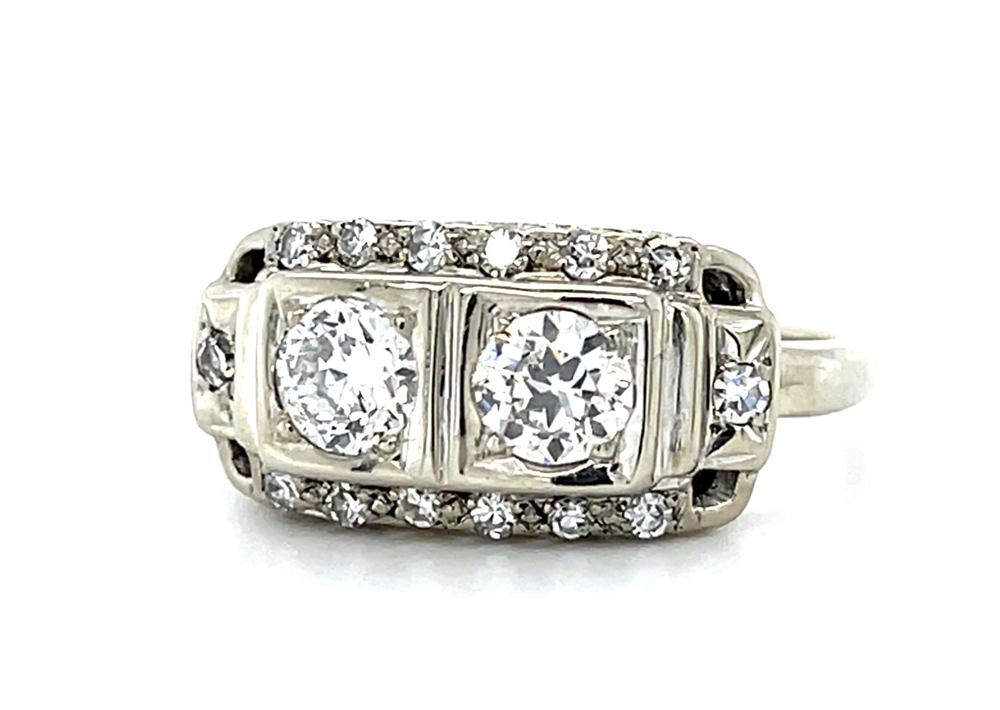 Original Art Deco .66ct (Two Old Euro Dia) 14KW Gold Ring (Vintage 1930s)