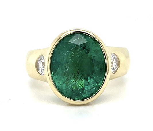 4.65ct Oval Emerald 14KY Chunky Bezel Set Gold Ring