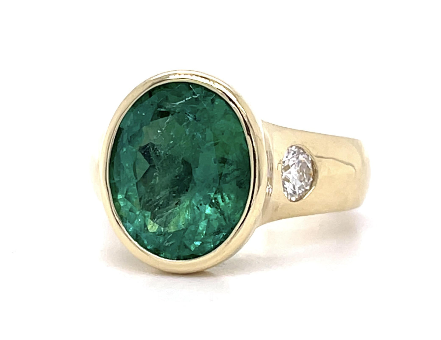 4.65ct Oval Emerald 14KY Chunky Bezel Set Gold Ring