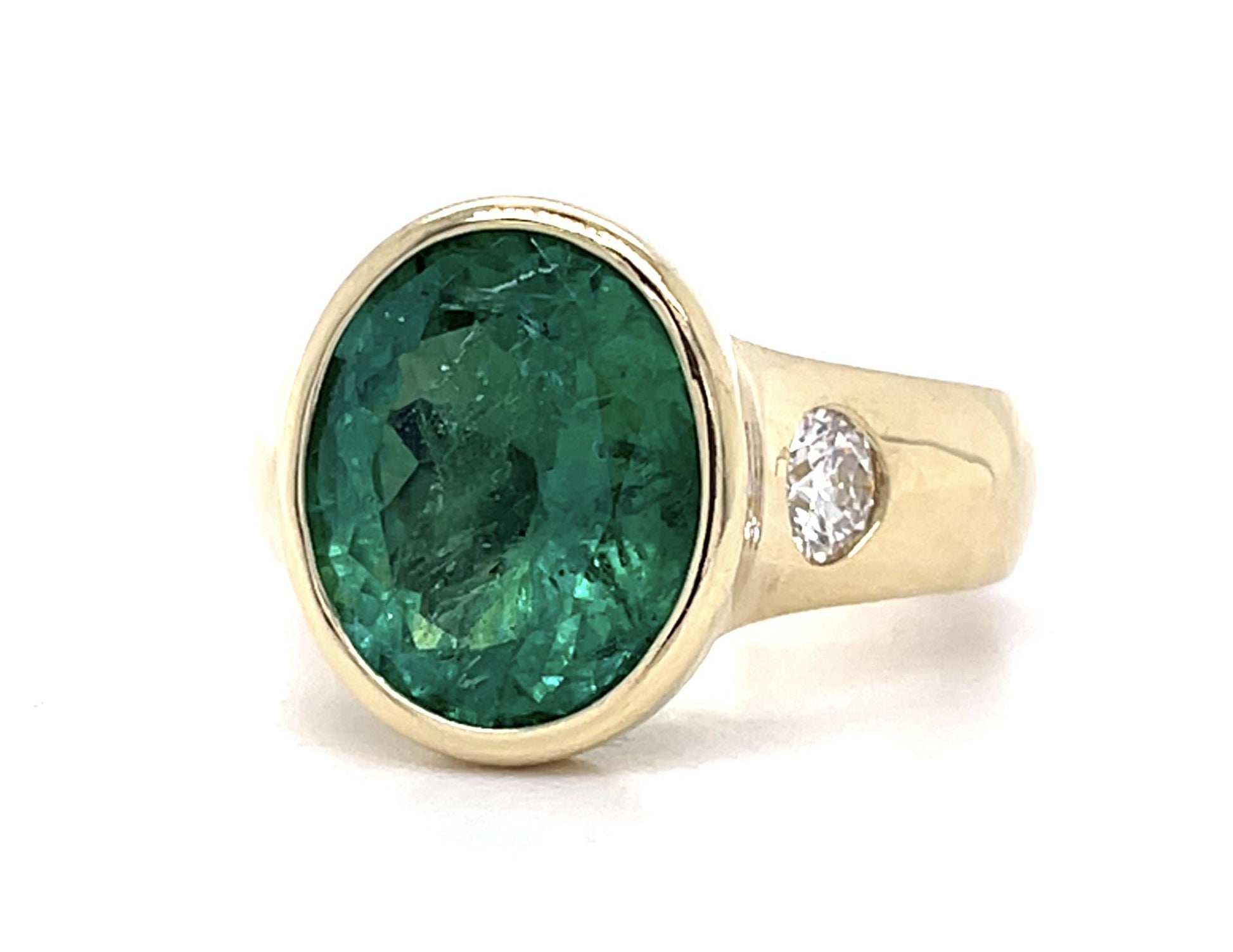4.65ct Oval Emerald 14KY Chunky Bezel Set Gold Ring