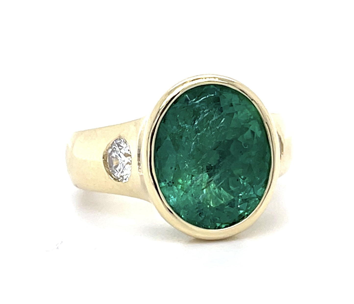 4.65ct Oval Emerald 14KY Chunky Bezel Set Gold Ring