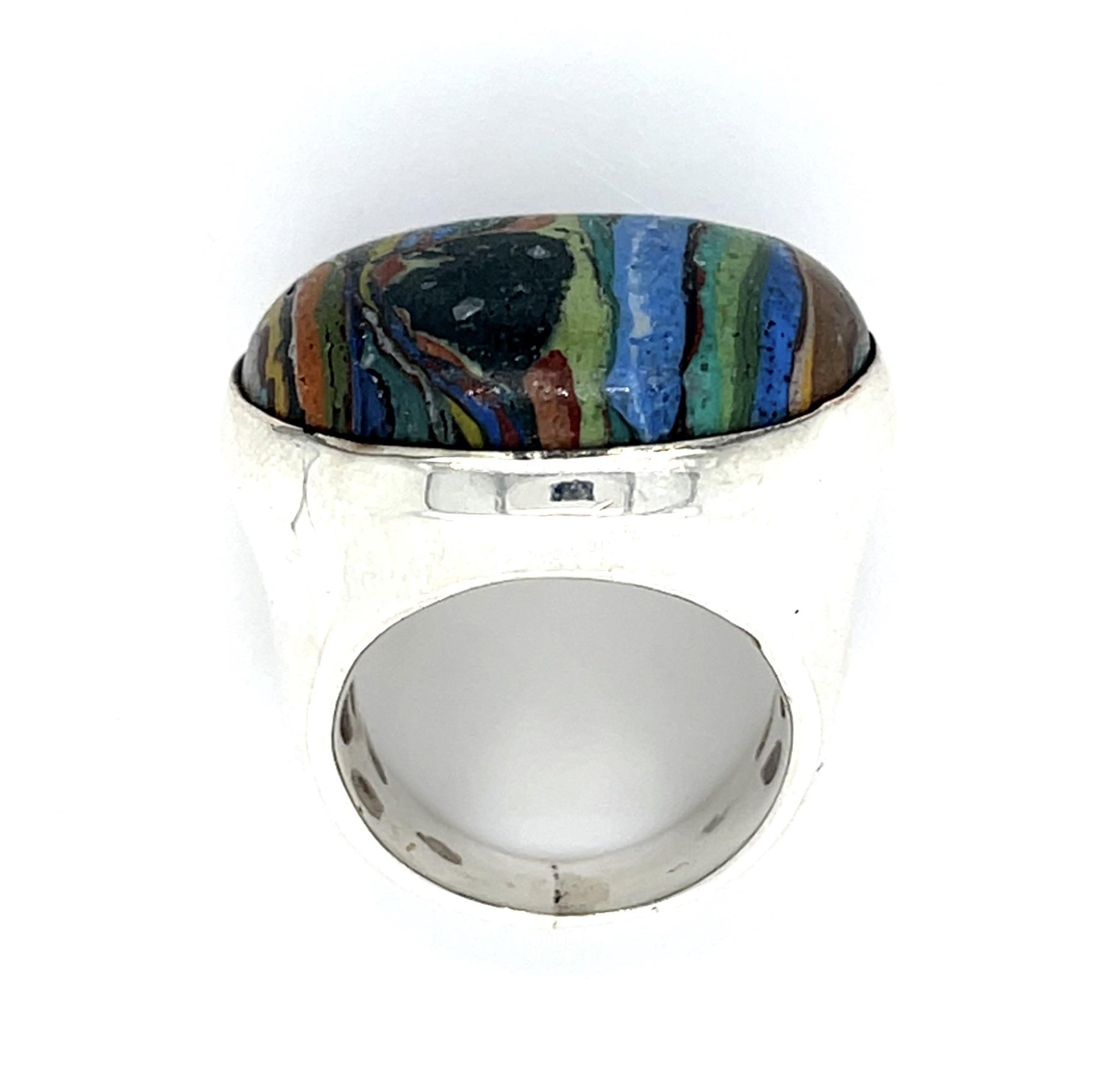 Rainbow Calsilica Silver Ring 26g 6 Size