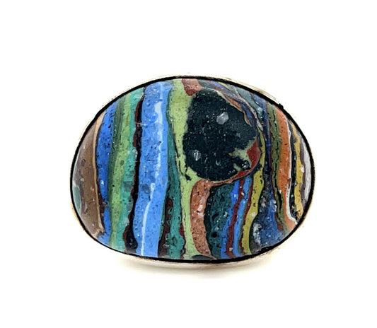 Rainbow Calsilica Silver Ring 26g 6 Size