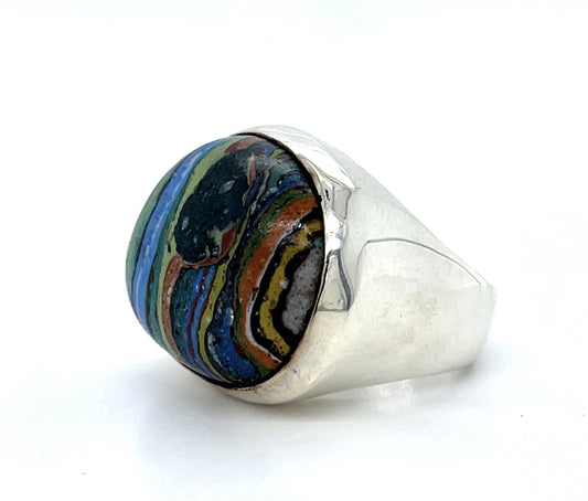 Rainbow Calsilica Silver Ring 26g 6 Size