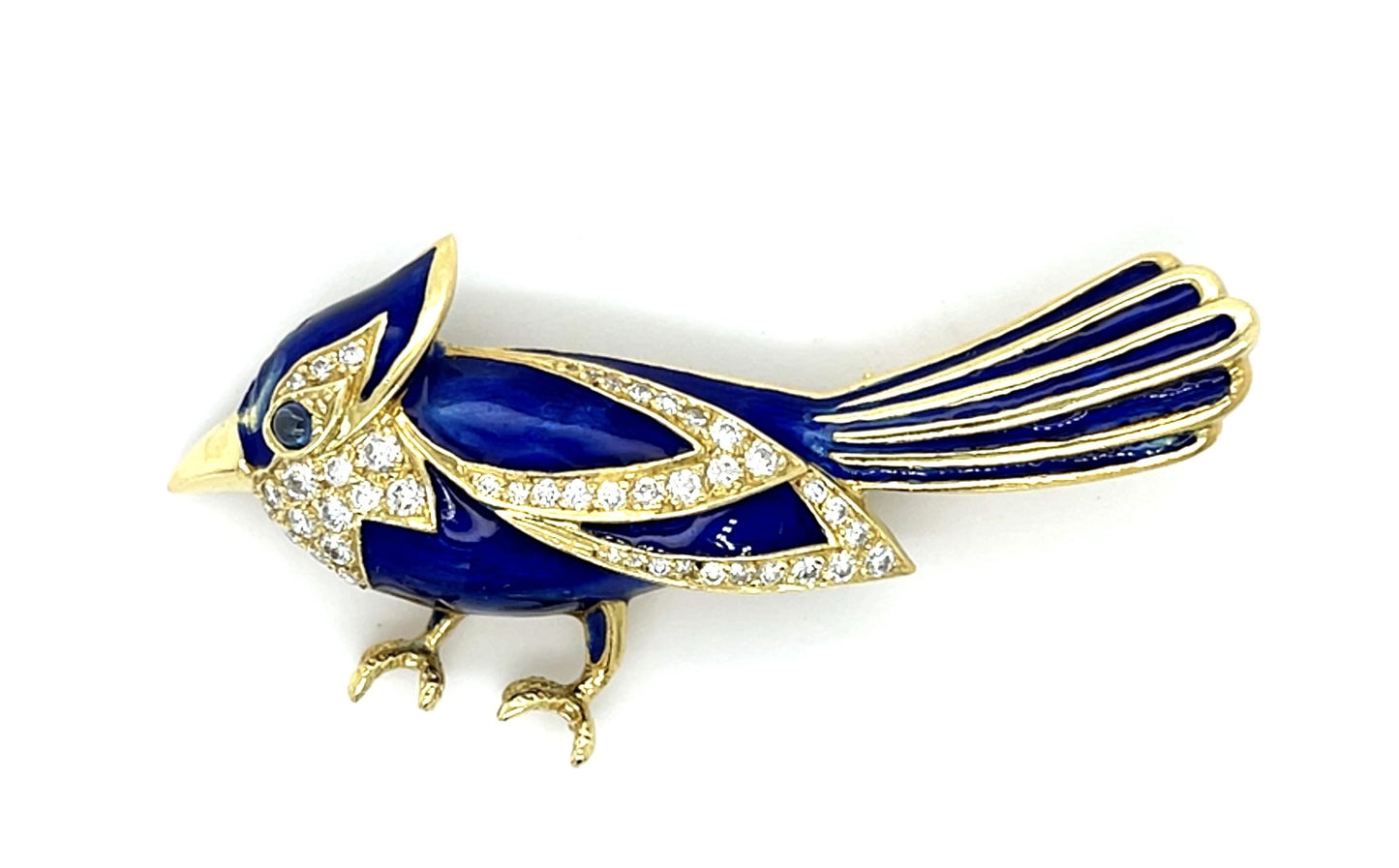 .80ct Diamond + Enamel 18KY Gold Bird Brooch (Vintage 1960s) 10g 2.25"