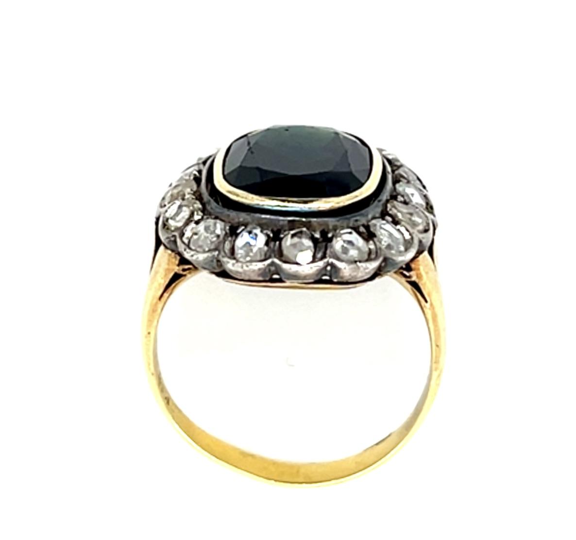 Original Victorian 4ct+ Sapphire 18KY Gold + Silver Ring (Antique 1880s)