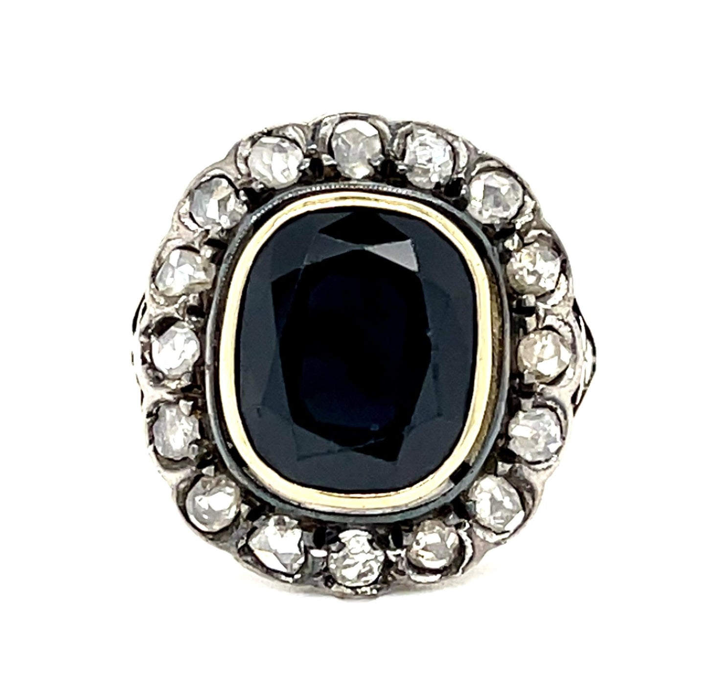 Original Victorian 4ct+ Sapphire 18KY Gold + Silver Ring (Antique 1880s)