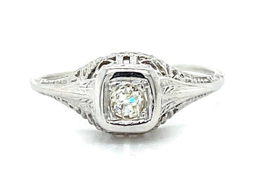 Art Deco 18KW Gold Ring (Antique 1920s) .15ct Old Mine Cut Diamond