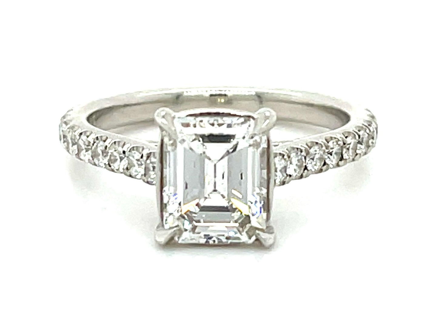 1.35ct (F SI2) Emerald-cut Diamond Platinum Ring .74ct SD 4.57g