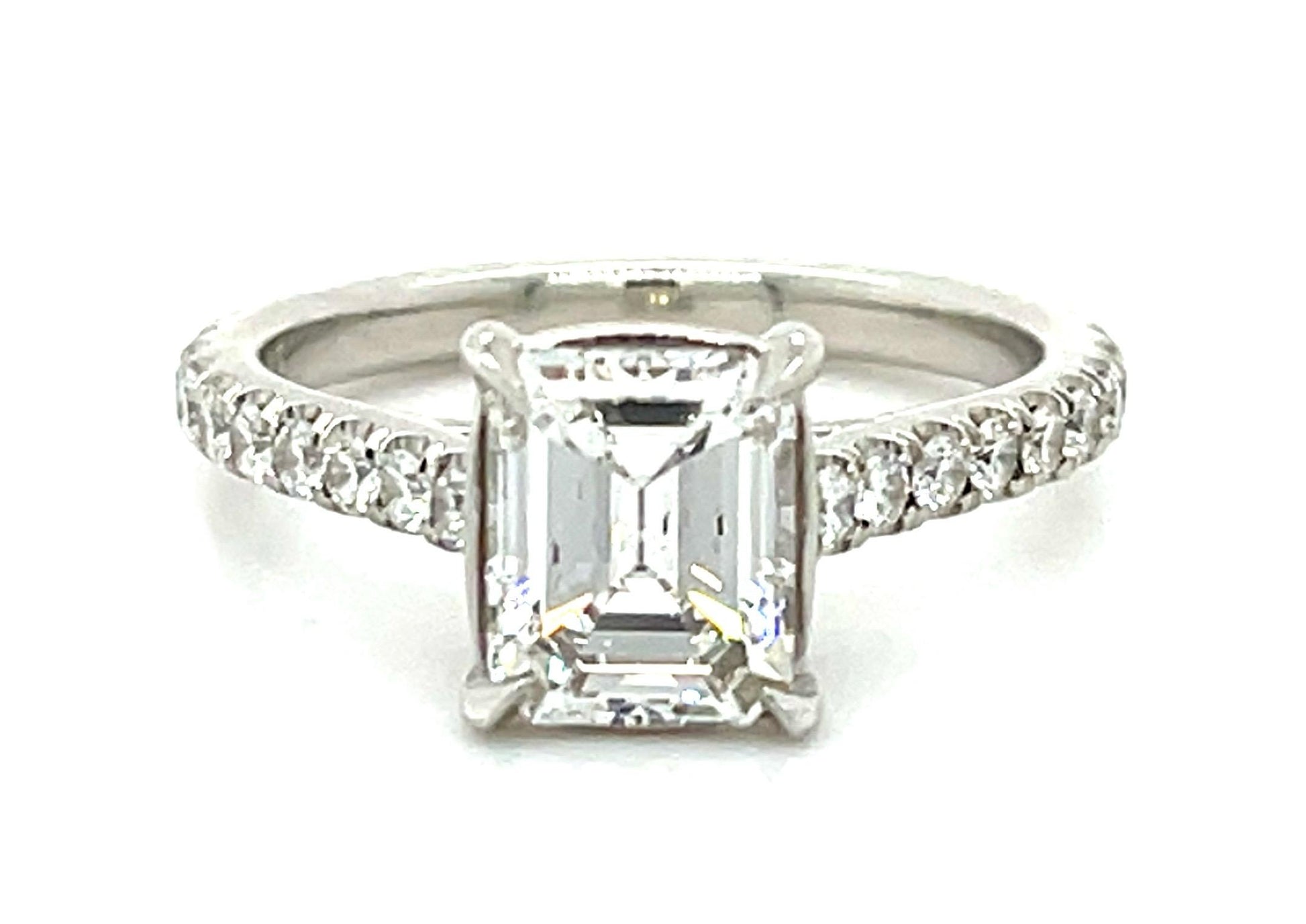1.35ct (F SI2) Emerald-cut Diamond Platinum Ring .74ct SD 4.57g