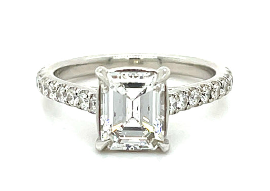 1.35ct (F SI2) Emerald-cut Diamond Platinum Ring .74ct SD 4.57g
