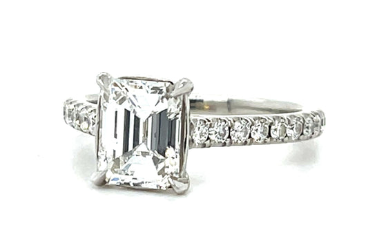 1.35ct (F SI2) Emerald-cut Diamond Platinum Ring .74ct SD 4.57g