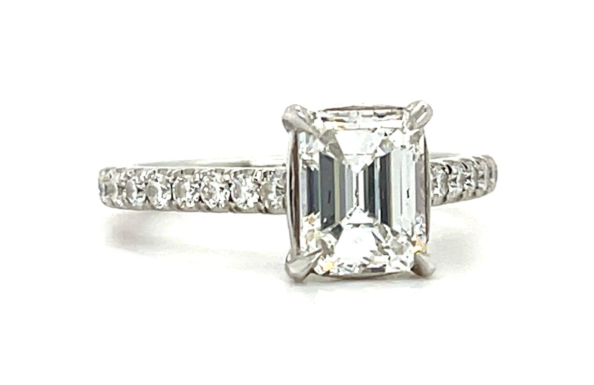 1.35ct (F SI2) Emerald-cut Diamond Platinum Ring .74ct SD 4.57g