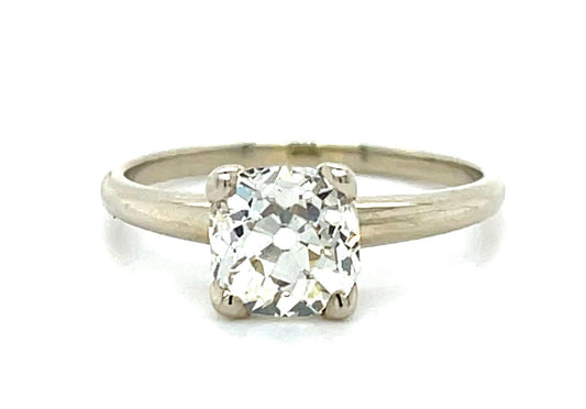 1.40ct (I-J VS No Cert) Cushion Old Mine Diamond 14KW Gold Solitaire Ring