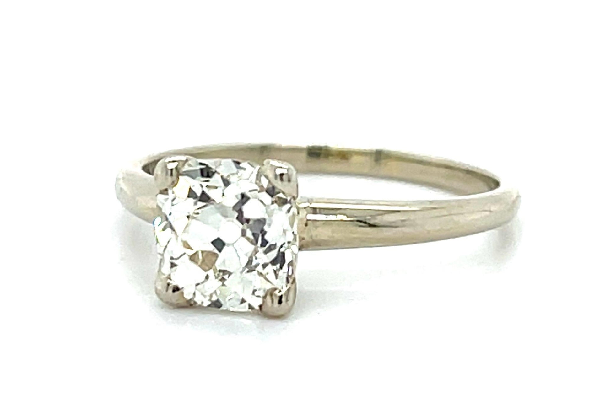 1.40ct (I-J VS No Cert) Cushion Old Mine Diamond 14KW Gold Solitaire Ring
