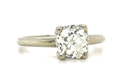 1.40ct (I-J VS No Cert) Cushion Old Mine Diamond 14KW Gold Solitaire Ring
