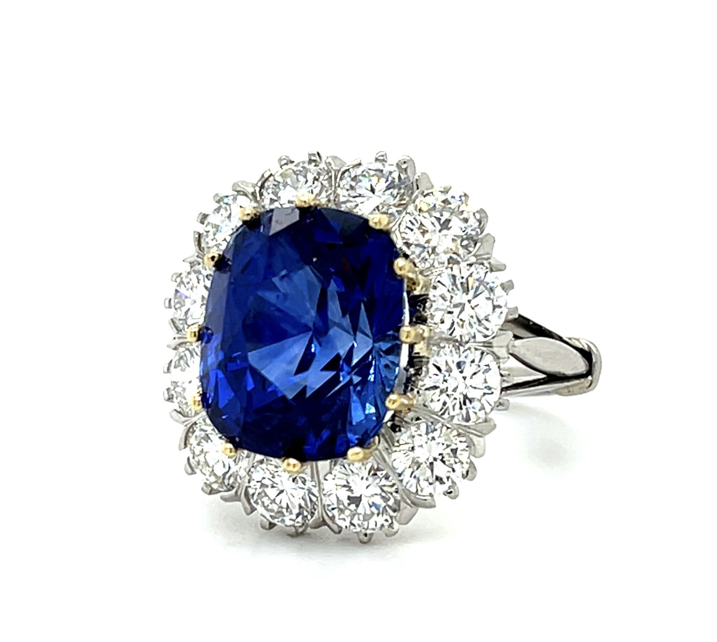 9.10ct Cushion Heated Sapphire Platinum+18KW Gold Ring 2.40ct