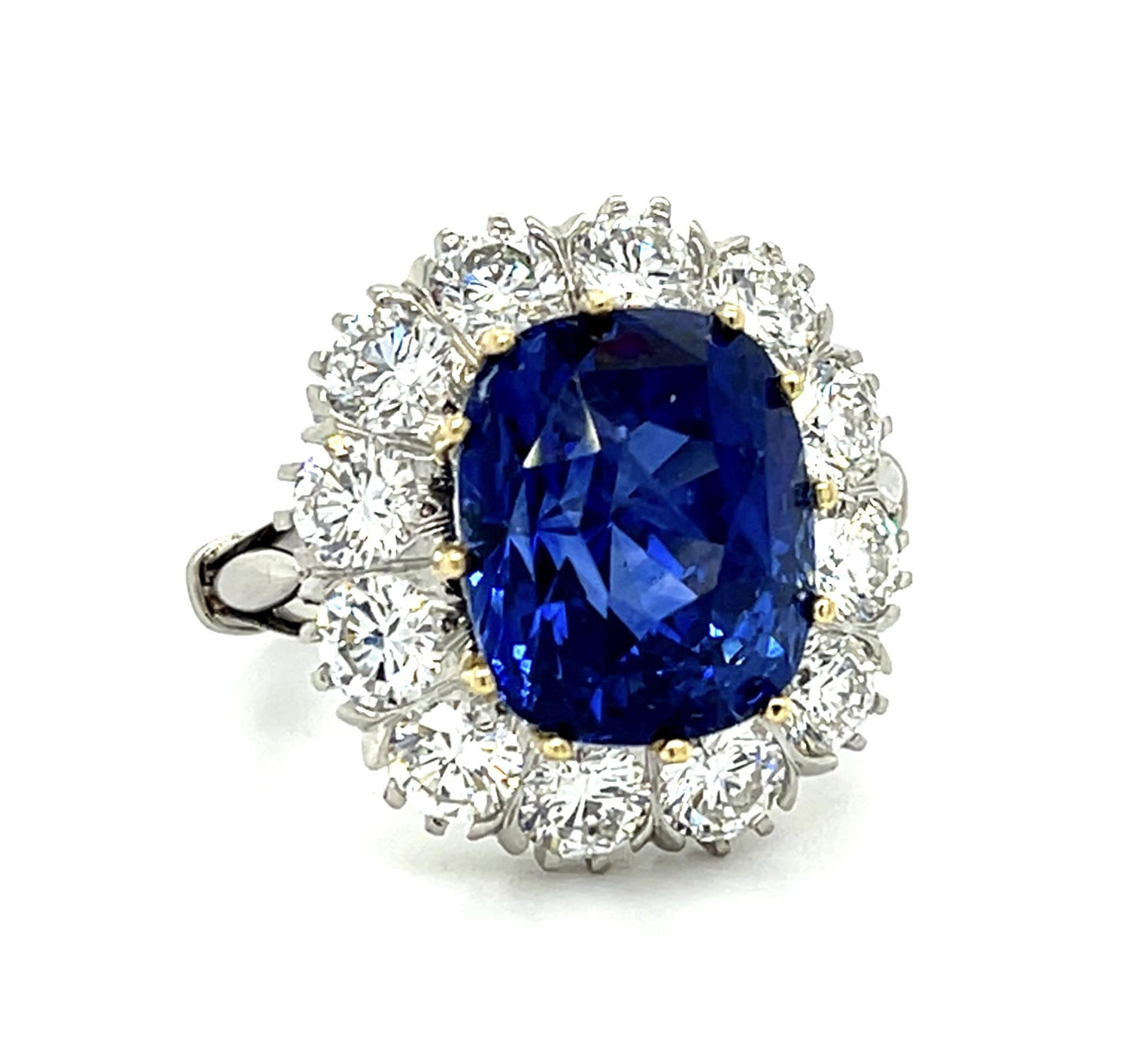 9.10ct Cushion Heated Sapphire Platinum+18KW Gold Ring 2.40ct
