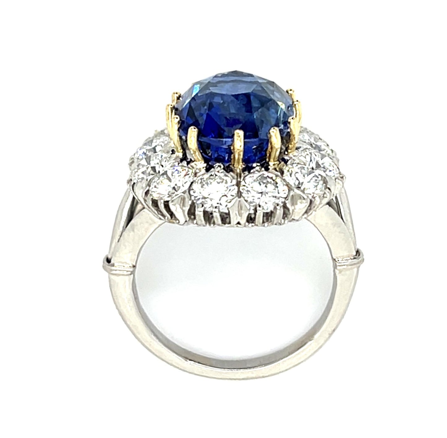 9.10ct Cushion Heated Sapphire Platinum+18KW Gold Ring 2.40ct