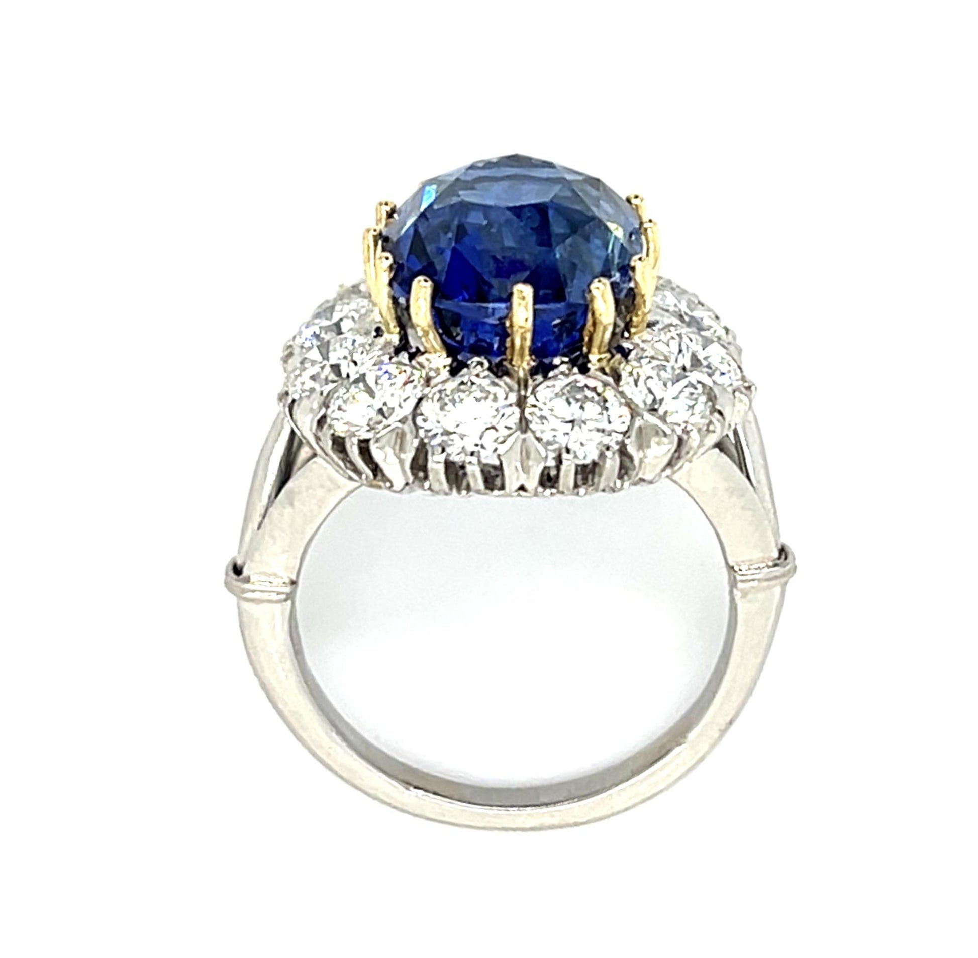 9.10ct Cushion Heated Sapphire Platinum+18KW Gold Ring 2.40ct