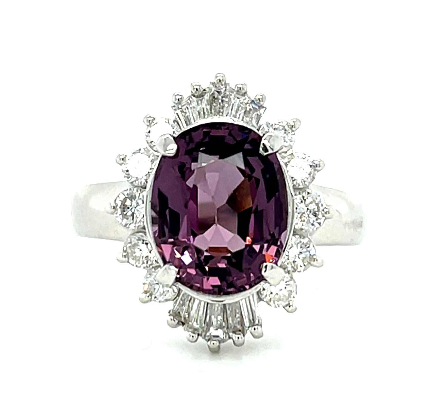 3.35ct Purple Spinel Platinum Ring .68ct Diamond