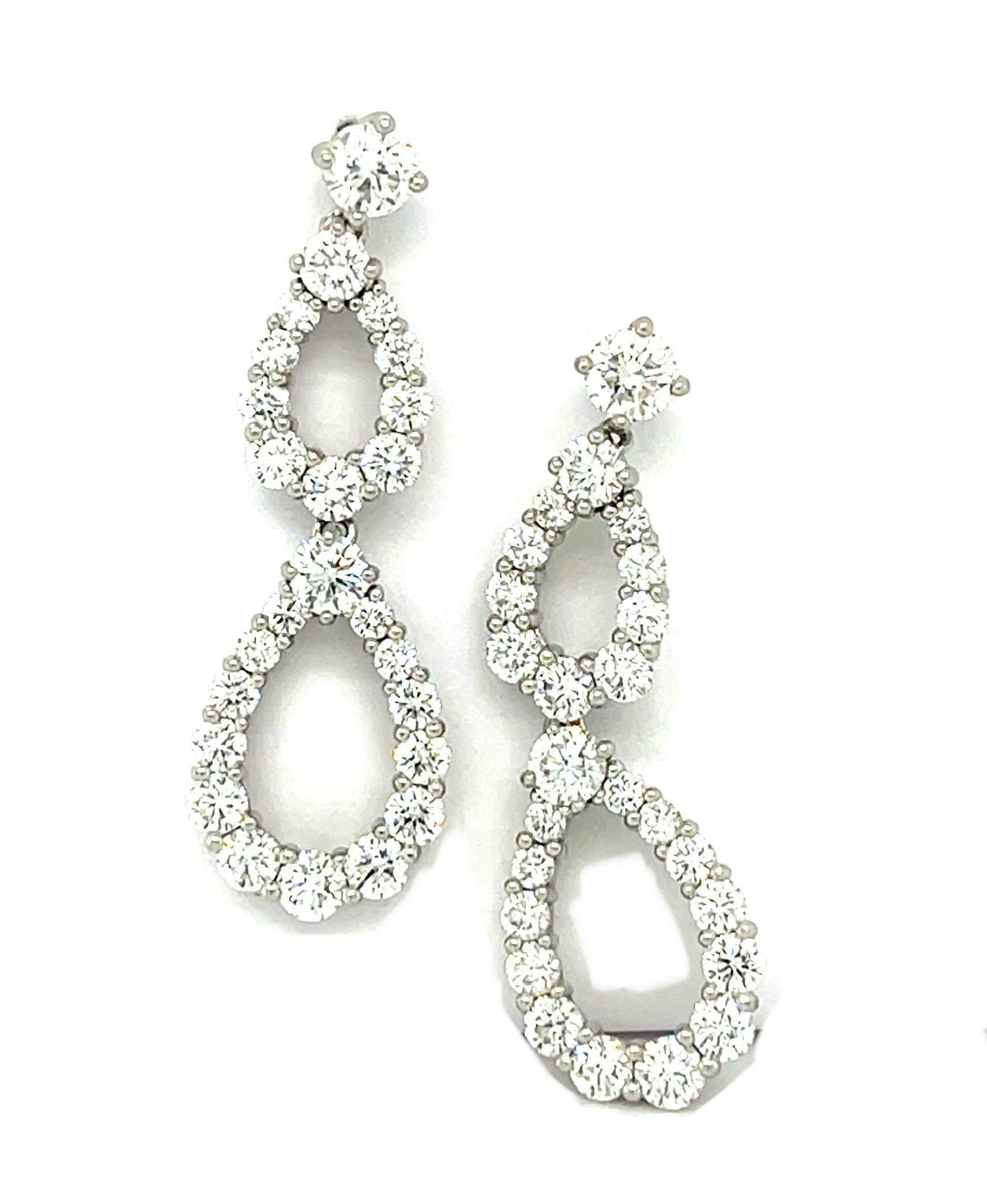 4ct (G-H VS) Diamond 18KW Gold Drop Earrings 6.66g 1.50"